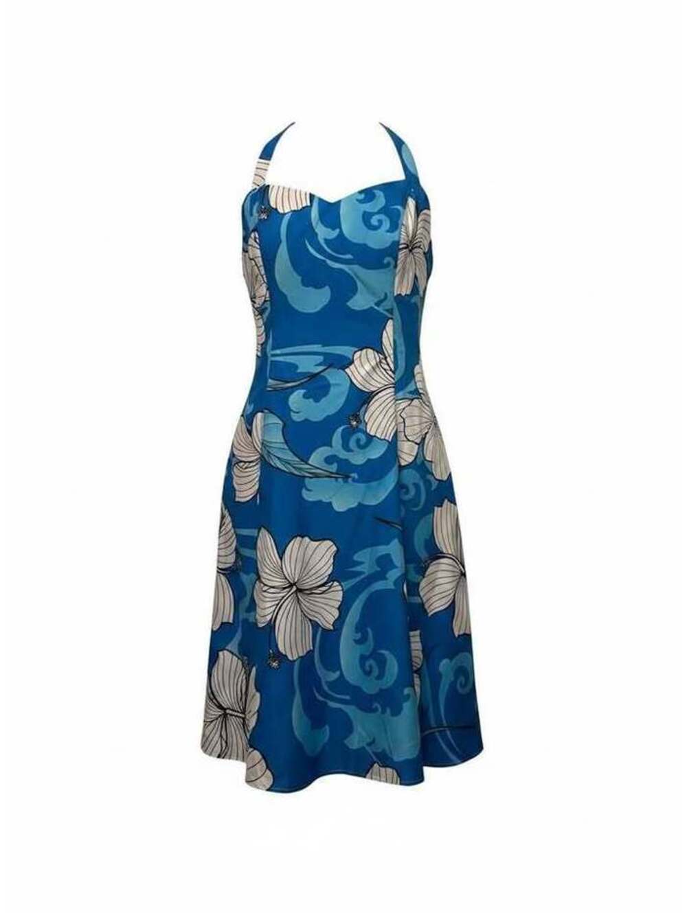 Blue Floral Halter Neck A-Line Dress